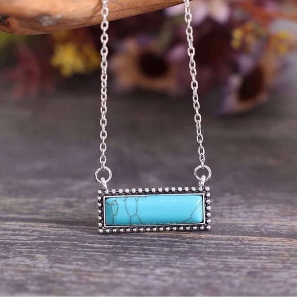 Faux Turquoise Bar Necklace - Picture 2 of 10